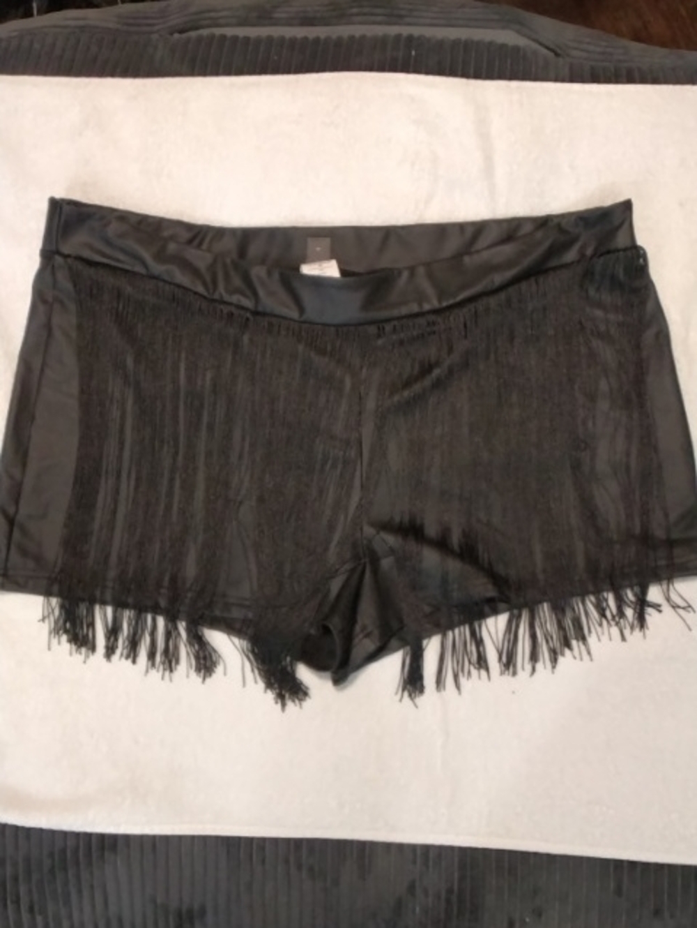 SHEIN Black Fringe Satin-Look Sleep Shorts